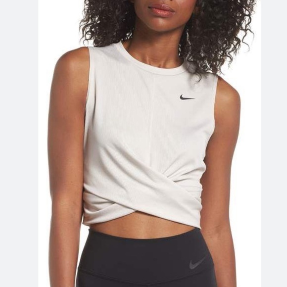 Nike Tops - NIKE Twist Crop Tank in Stone Ribbed Cropped Tank Top Size XS